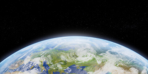 Global Earth views from space with daytime in Europe. Concept business or European communication technology background. 3d illustration