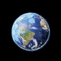 global earth views from space with a shield. Concept of business communication technology isolated background. 3d illustration
