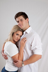 Romantic couple smiling together with joy