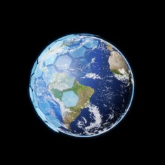 global earth views from space with a shield. Concept of business communication technology isolated background. 3d illustration