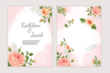 Elegant wedding design templates set  with beautiful roses bouquets. Best for invitations, greeting card, flyers. Vector illustrations collection.