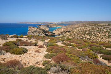 View to blue lagoon on european Comino island in Malta