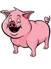 Laughing cartoon pig. Transparent background. 