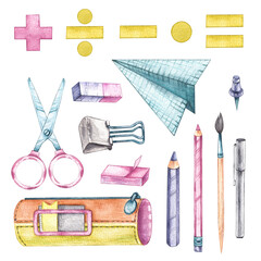 Watercolor set back to school with stationery