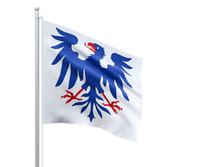 Varmlands (county in Sweden) flag waving on white background, close up, isolated. 3D render
