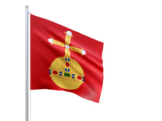 Uppsala (county in Sweden) flag waving on white background, close up, isolated. 3D render