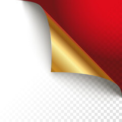 Red corner with gold page curl . Vector illustration. - 524263839