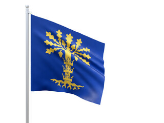 Blekinge (county in Sweden) flag waving on white background, close up, isolated. 3D render