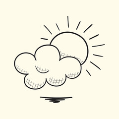 Sun with cloud vector sketch icon.Hand drawn illustration.