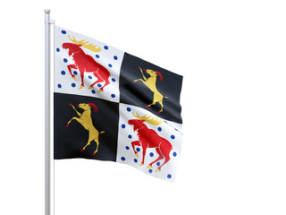 Gavleborgs (county in Sweden) flag waving on white background, close up, isolated. 3D render