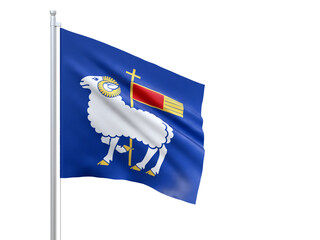Gotlands (county in Sweden) flag waving on white background, close up, isolated. 3D render
