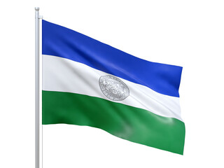 Jamtland (county in Sweden) unofficial flag waving on white background, close up, isolated. 3D render