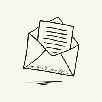 Open Envelope With Document Icon.  Hand Drawn Vector Illustration