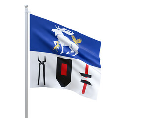 Jamtland (county in Sweden) flag waving on white background, close up, isolated. 3D render