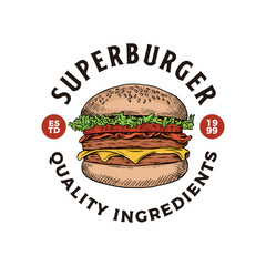 burger logo hand drawn illustration vector