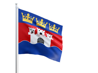 Jonkopings (county in Sweden) flag waving on white background, close up, isolated. 3D render