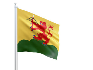Kronobergs (county in Sweden) flag waving on white background, close up, isolated. 3D render
