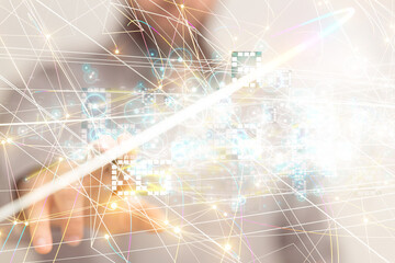 Neural network 3D illustration. Big data and cybersecurity