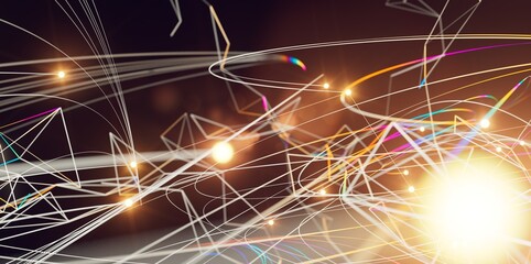 Abstract network of physical devices on the Internet using a network connection with statistics numbers 3d illustration