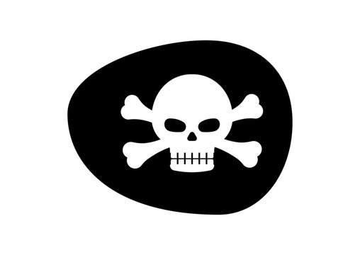 Pirate eye patch with skull and cross bones vector illustration. Simple black silhiuette blindfold mask for lost eye with skeleton head and crossbones.