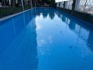 Blue Clean Beautiful Water of a Swimming Pool for Recreational and Sport Purpose