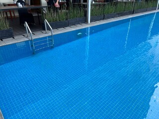 Blue Clean Beautiful Water of a Swimming Pool for Recreational and Sport Purpose