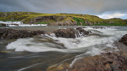 Rapids and waterfalls on the river near Borganes and Husafell, Western Icelnad.