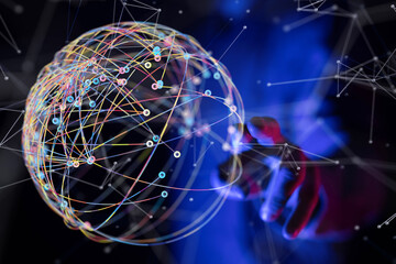 touching global network and data exchanges over the world 3D rendering