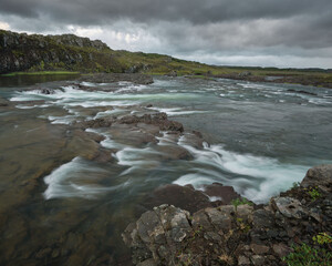 Rapids and weaterfalls in Western Iceland near Borganes and Husafell.