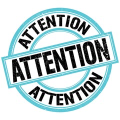 ATTENTION text on blue-black round stamp sign