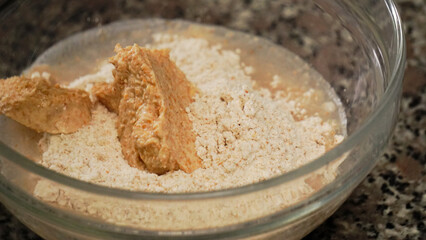 Homemade sour yeast preparation at home close up view