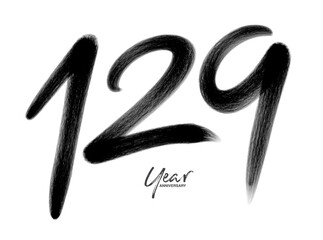 129 Years Anniversary Celebration Vector Template, 129 number logo design, 129th birthday, Black Lettering Numbers brush drawing hand drawn sketch, number logo design vector illustration