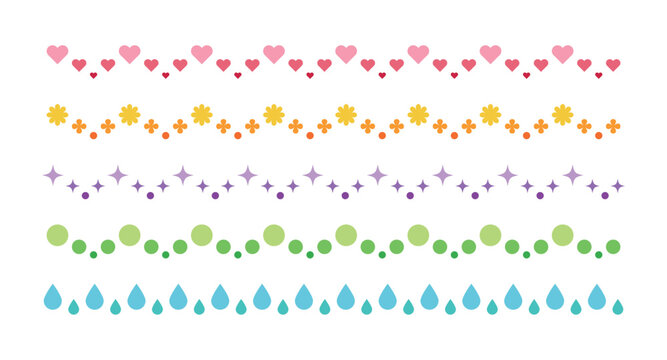 Flower, star, heart, rain, circle shape border line illustration graphic set.