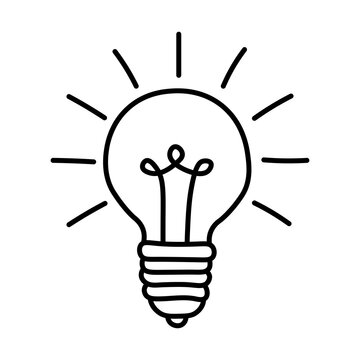 Hand drawn light bulb sketch, flat vector, isolate on white, graphic line art