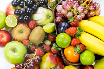 Fresh mixed fruits.Fruits background.Healthy eating, dieting.Love fruits, clean eating.