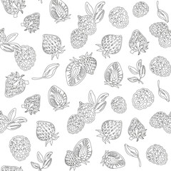 Berries pattern mixed on the white background. Seamless pattern. Contour drawing. 