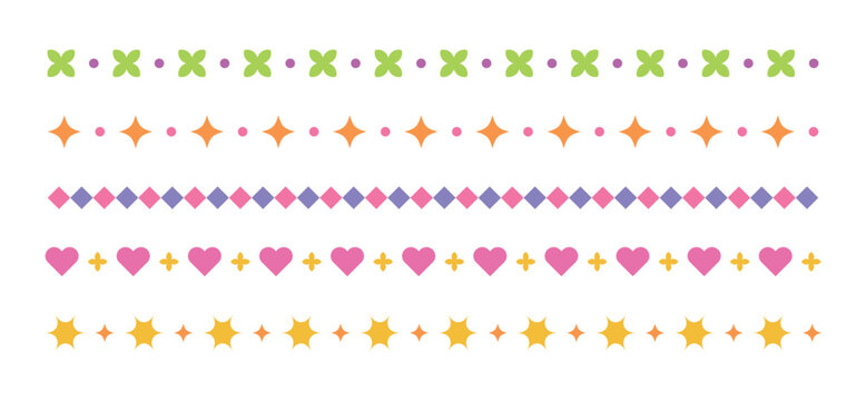 Flower, star, heart, square border line illustration graphic set.
