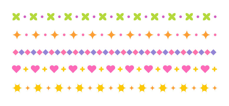 Flower, star, heart, square border line illustration graphic set.