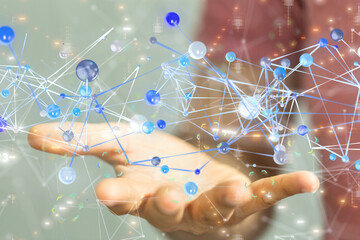 abstract lines with dots over dark background.