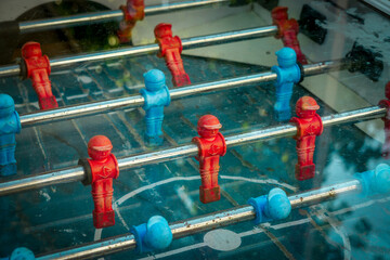 Vintage table football game close up view
