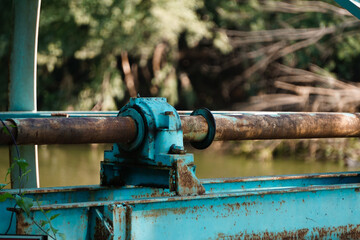 Industrial bearing on a water mill close up view