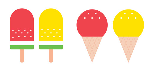 Watermelon flavor ice cream illustration set.