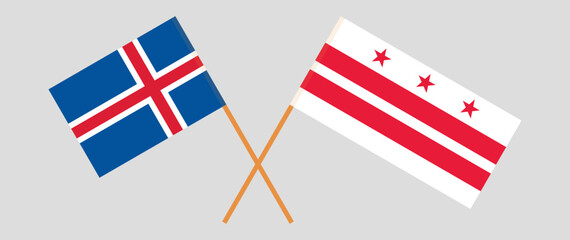 Crossed flags of Iceland and District of Columbia. Official colors. Correct proportion