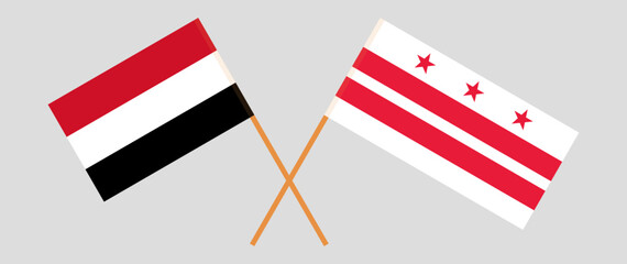 Crossed flags of Yemen and District of Columbia. Official colors. Correct proportion