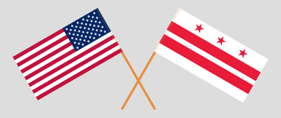 Crossed flags of the USA and District of Columbia. Official colors. Correct proportion