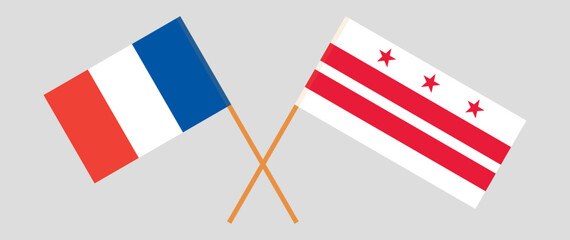 Crossed flags of France and District of Columbia. Official colors. Correct proportion
