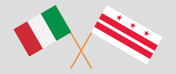 Crossed flags of Italy and District of Columbia. Official colors. Correct proportion