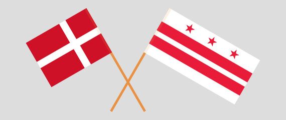 Crossed flags of Denmark and District of Columbia. Official colors. Correct proportion