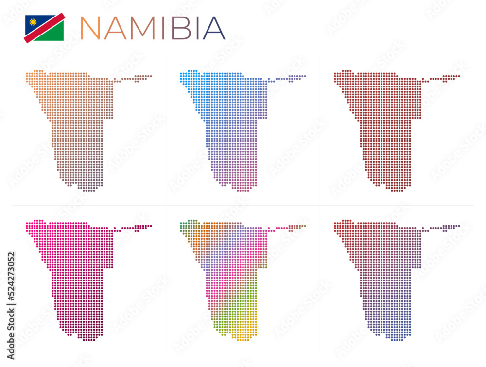 Poster namibia dotted map set. map of namibia in dotted style. borders of the country filled with beautiful