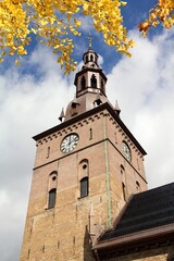 Oslo cathedral. Autumn leaves colors.
